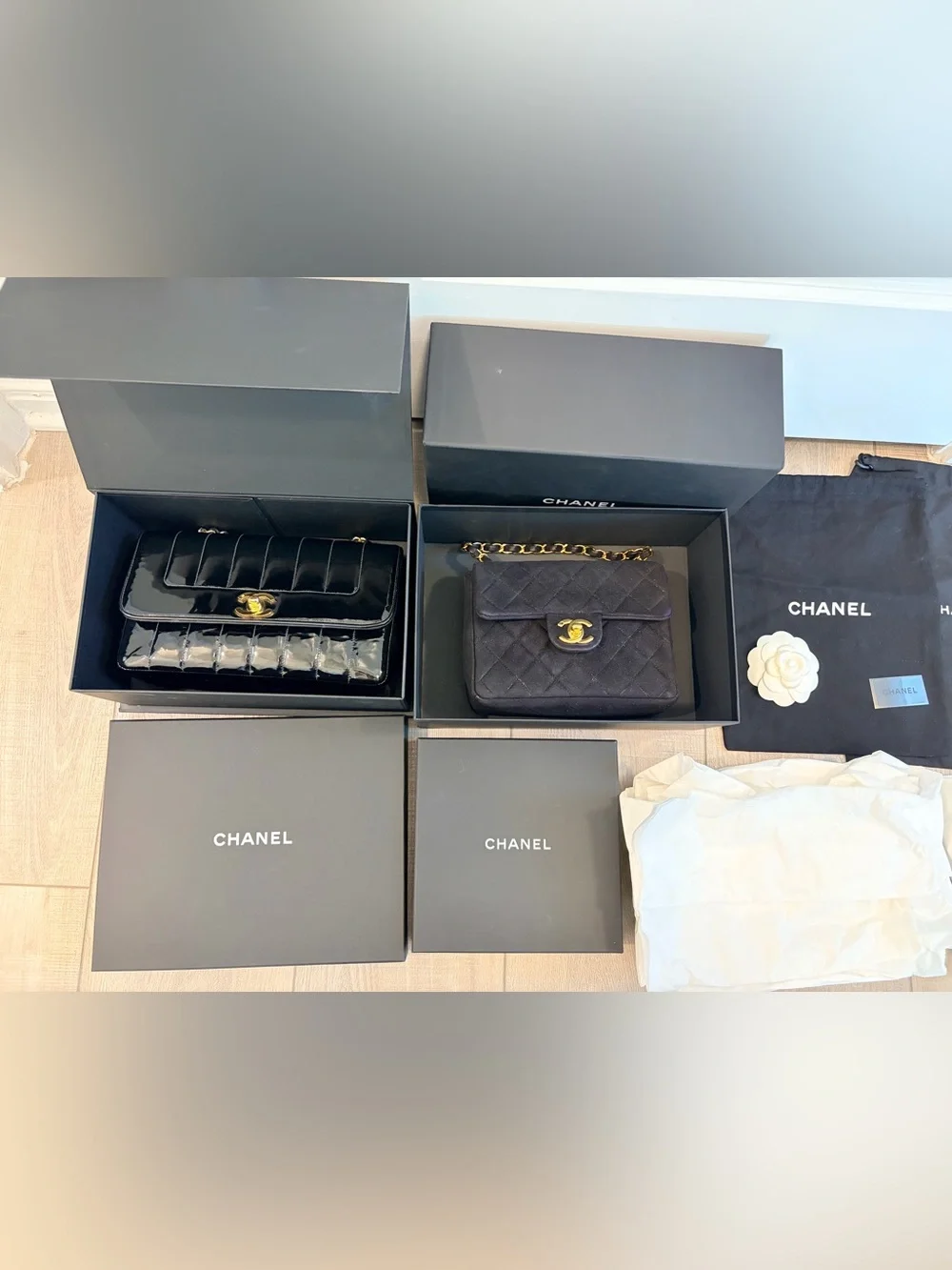 Authentic CHANEL 6 PIECES Bundle 4 Boxes + 2 Small Dust Bags & Accessories